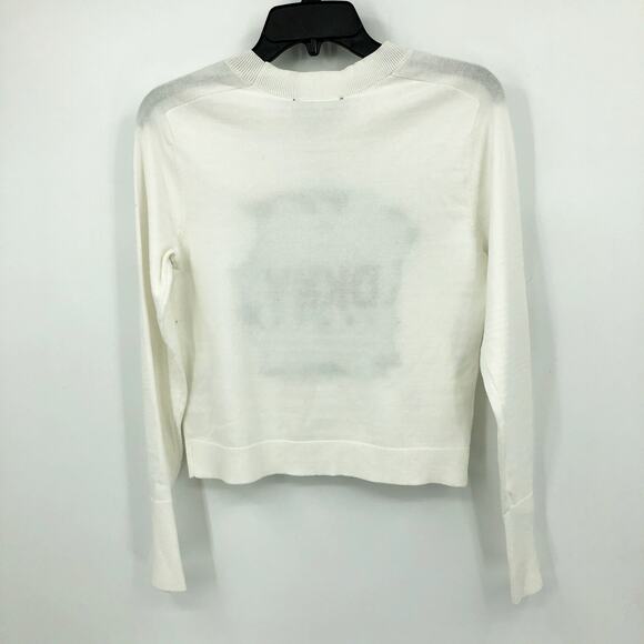 DKNY JEANS Women's Crewneck Sweater XXS Ivory White Sequin Logo Cotton Blend NWT - Picture 7 of 13